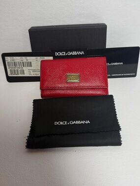 Dolce & Gabbana Red Dauphin Leather Compact Key Case Wallet